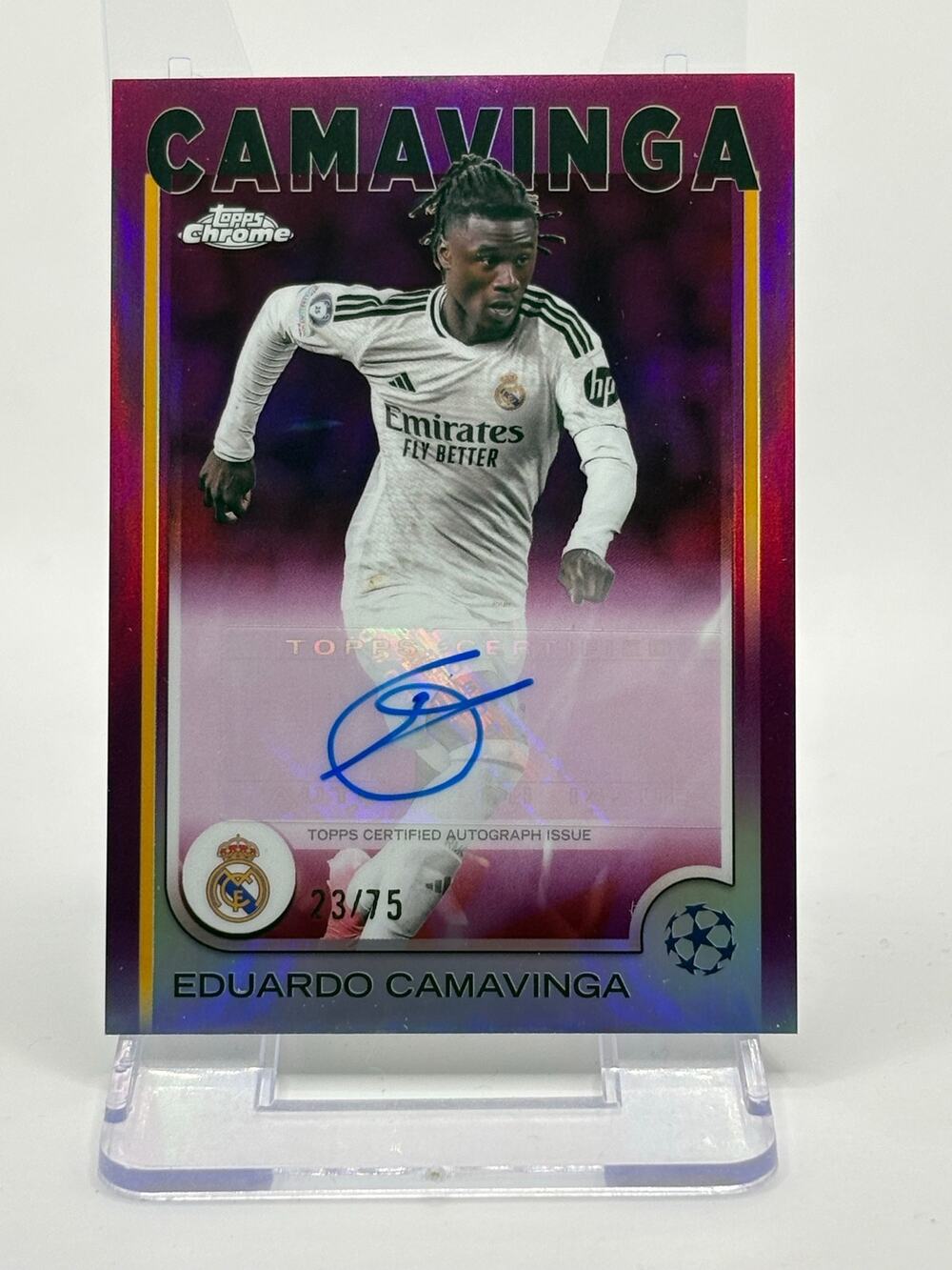 2025-26 Topps Chrome UEFA Eduardo Camavinga Magenta Auto 23/75 SP Real Madrid